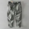Męskie spodnie 2023 jesień i zima bawełniany kolor solidny luźny swobodny w stylu safari kieszonkowy zielona odzież robocza GML04-Z331