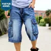 Jeans pour hommes Marque Hommes Grande Taille Lâche Baggy Court Pour Hommes Hip Hop Denim Pantalon Rock Bleu Poche Pantalon Cargo Droit Man1260b