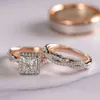 Engagement Ring Designer Jewelry Women Original Quality Three Piece Set Rose Gold Colored Sparkling Zircon Ring For Women's Luxury Engagement Ring