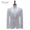 Bling Beyaz Pullu Blazer Erkekler Shawl Lapel DJ Club Stage Singer Giyim Gece Kulübü Düğün Partisi Ceket Homme Erkekler Takımları BLA276Q