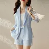 Women's Suits Blue Three-Quarter Sleeve Small Suit Jacket For Women Spring Summer 2023 Fashion Fried Street Shorts Blazers
