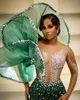 2023 Oct Aso Ebi Arabic Dark Green Mermaid Prom Dress Stylish Crystals Evening Formal Party Second Reception Birthday Engagement Gowns Dresses Robe De Soiree ZJ312