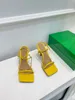 Sandali con tacco stretch da donna Sandali Macaron con catena dorata con tacco 9 cm con scatola