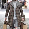 Men's Trench Coats Plaid Print Single Breasted Korean Overcoat Male Autumn/Winter Long Thicken Windbreaker Fashion Causal Coat Outerwear Men