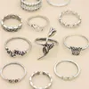 Cluster Rings 11 Pcs/Set Men Women Hollow Love Rose Ring Butterfly Flower Wave Pattern Line Winding Set Travel Accessories Souvenirs