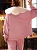 Women's Sleepwear Winter Sweet Pajama Sets Women Warm Thicken Pockets Tender Korean Style Home Soft Baggy Aesthetic College Girls Basic