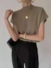 Damesgebreid Frans halfhoge kraag Damesvest Gebreid Korte mouw Vintage Elegant Los vest Vrouwelijk Lente T-shirt Dames Tops