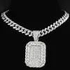 Pendant Necklaces Iced Out Shiny Geometric Square Tag Necklace Women Men 13mm Miami Curb Cuban Link Chunky Chain Hip Hop Jewelry