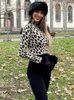 Women's Sweaters 2023 Long Sleeve Leopard Jacquard Knitted Turtleneck Pullover Sexy Open Back Lace Up Cropped Sweater Pullovers Jumpers