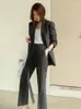 Pantalon de deux pièces pour femmes Insozkdg Costume Femmes Bureau Dames Blazer Coréen À Lacets Veste Taille Haute Longue Lâche Costumes Féminins Pièces Ensembles