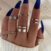 Cluster Rings 7 Pcs/Set Simple Set Knotted Multilayer Irregular Waves Round Bead Open Joint Ring Ladies Exquisite Jewelry Lover Gift