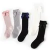 Детские носки, однотонные детские с бантами, хлопковые, мягкие для маленьких девочек, длинные, до колена для принцессы, 231007