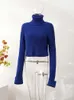 Women's Sweaters Knitted Turtleneck Sweater Loose Casual Flare Sleeve Female Crop Top Jumper 2023 Spring Blue Ladies Pullover