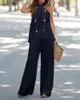Women's Two Piece Pants Sleeveless Sexy 2023 Spring/Summer Fashion Casual Hanging Neck Solid Color Set Wide Leg