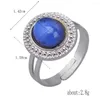 Anéis de Cluster Moda Oval Lace Gemstone Sentindo Temperatura Humor Mudança Anel Abertura Ajuste Magic Multicolor Jóias para Mulheres