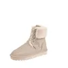 Bottes de neige pour femmes, chaussures tendance, cuir de vache, daim, cheville, lacets, laine chaude, fourrure d'hiver