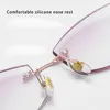 Solglasögon lyxiga rimlösa läsglasögon Anti Blue Light Blocking Business Eyewear Elegant Fashionable Lady 1.0 1.50 2.0 2.5