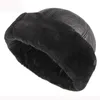 Beanie/Skull Caps tjock utomhus varm vinterhatt män svart pälsläder ryska manlig vindtät snöskidfleece fodrad 231007