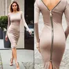 Bodycon Mantel Kleid Langarm Party Sexy Kleider Frauen Kleidung Zurück Voll Zipper Robe Sexy Bleistift Engen Kleid Vestidos279B