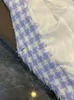 Herfstblauwe geruite tweed blazers met kwastjes en panelen, lange mouwen, knopen met revers en dubbele rij knopen, uitloperjassen O3O072500