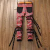 Męskie dżinsy punkowe rock print print hip hop Pants Multi Zipper łatek