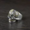Solitaire Ring Real Solid 925 Sterling Silver Sugar Skull Rings For Men Mexican Retro Gold Color Cross Sun Flower Engraved Punk Jewelry 231007
