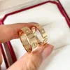 Carttiers-Ring, Designer-Schmuck, Damen-Liebesring in Originalqualität, 925er-Sterlingsilber, plattiert, 18 Karat Gold, Schraubenmuster, geschlitzt, breit und schmal, einzelner Diamant, drei