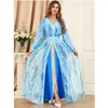 Roupas étnicas Marocaine Duas Peças Vestido Muçulmano Impressão Cinto Kaftan Ramadan Vestido Abayas Islâmico Turco Mulheres Roupas Jalabiya Vestidos