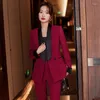 Women's Two Piece Pants Elegant Wine Formal Women Business Suits With And Jackets Coat Ladies Office Work Wear Professional Pantsuits