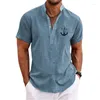 Mäns casual skjortor vintage Henley kort ärm toppar 3d ankare grafiska kläder dagliga designer kläder streetwear mens hawaiian