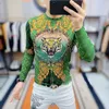 Herr t -skjortor tiger tryckt guld lyxiga herrar jumper smal fit grön fancy pullover designer ovanliga kläder produkter vinter snygga kläder