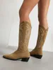 40-48 Botas altas de tacón grueso de otoño e invierno con hilo bordado grande para mujer G561 231003