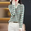 Women's Sweaters 2023 Polo Collar Long-Sleeved Striped Pullover Autumn And Winter Fashion Loose Solid Color Versatile Cashmere Sweater
