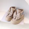 Laarzen Mode Boog Zwart Beige Pluche Herfst Winter Antislip Sneeuw Voor Kinderen Meisjes Fleece Schoenen 2023 22-37