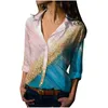 Damesblouses Mode Damesshirt Retro Patroon 3d Print Blouse Herfst Lange mouw Meisje Knop Top Vrouwelijke Camisas