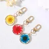 Keychains Natrual Real Dried Flower Petal Flat Resin Pendant Key Chain Daffodils Daisy Blossom Rotation Clasp Keyring Bag Car Holder