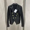 Damen-Jacke aus echtem Leder, kurze Länge, Umlegekragen, hochwertiger Mantel, Frühling, Damenmode, schmal geschnitten, zweireihig