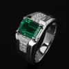 Bague en spinelle vert émeraude pour hommes, plaqué platine, diamant carré, à la mode, 264q