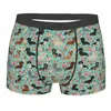 Cuecas homens dachshund floral vintage florais cão boxer briefs shorts calcinha respirável roupa interior animal masculino sexy S-XXL