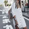 Summer Beach Cover-up Women Tops Swimsuit Cover Up Plus Size Long Sleeve White Cotton Shirt Dress Fashion Button Beachwear Tunic S242i