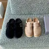 Lyxdesigner päls sandaler stilfull mocka päls fluffiga tofflor tjocksolat spänne ylle fussbett sabot höst och vinter utomhus kvinnor loafers storlek 35-40