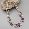 Pendants FoLisaUnique 2 Strands Purple Azurite Amethyst Necklace For Women 8-9mm Freshwater Pink Baroque Rice Pearls Moonstone Quartz