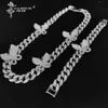 Iced Out Bling CZ Miami Cuban Link Chain Butterfly Charm Choker Necklace Hip Hop Gold Silver Color Necklaces Jewelry For Women1768
