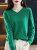 Women's Sweaters 2023 Fashion Merino Wool Cashmere Women Knitted Sweater Elegant V-Neck Long Sleeve Pullover Autumn Clothing Jumper Top