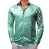 Camisas casuais masculinas luxo para homens seda cetim roxo marrom brilho manga longa slim fit blusas masculinas trun down colarinho tops roupas respiráveis