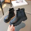 Botas outono sapatos infantis sólido preto fosco menina couro curto moda redonda antiderrapante criança escola causal tornozelo