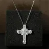 Hip hop vintage moda jóias 925 prata esterlina cruz pingente jesus pavimentar safira branca cz diamante feminino clavícula colar wit2801