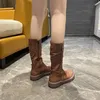 Boots Mid-Calf Flat With Winter Women 2023 Fashion Solid Slip-on Ladies Shoes Round Toe PU Botas Largas De Mujer