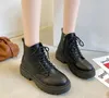 Bottes Sexy Femmes En Moto Cheville Coins Femme À Lacets Plates-formes Hiver En Cuir Noir Oxford Chaussures