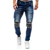 Men's Jeans Fashion Streetwear Vintage Blue Black Color Skinny Destroyed Ripped Broken Punk Pants Homme Hip Hop Men301q